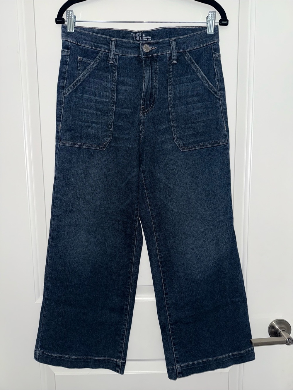 Time And Tru Dark Wash High Rise Wide Leg Cropped Jeans - Picture 2 of 10